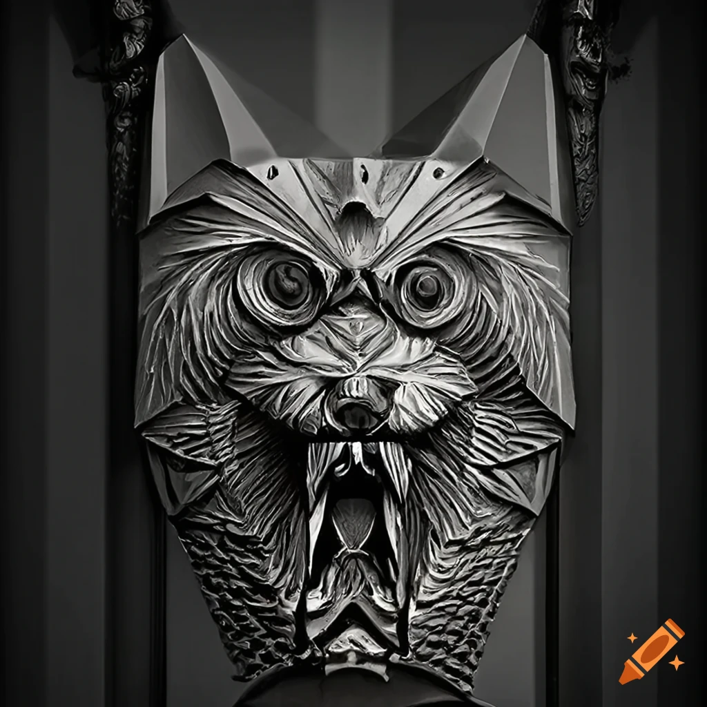 detailed moth and werewolf carving artwork