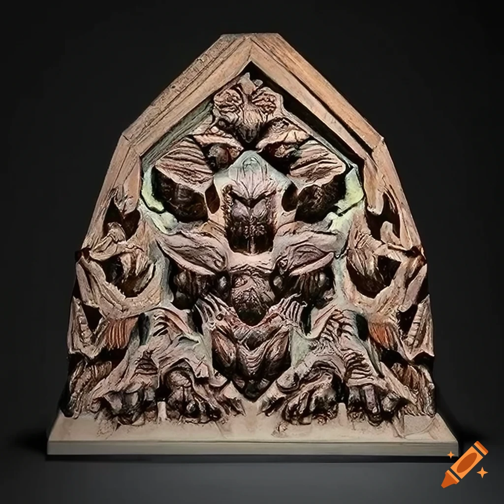 detailed sculpture with moth werewolf motif