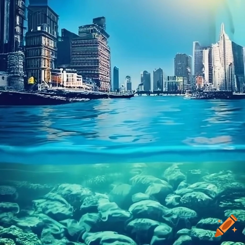 cute illustration of an above water city