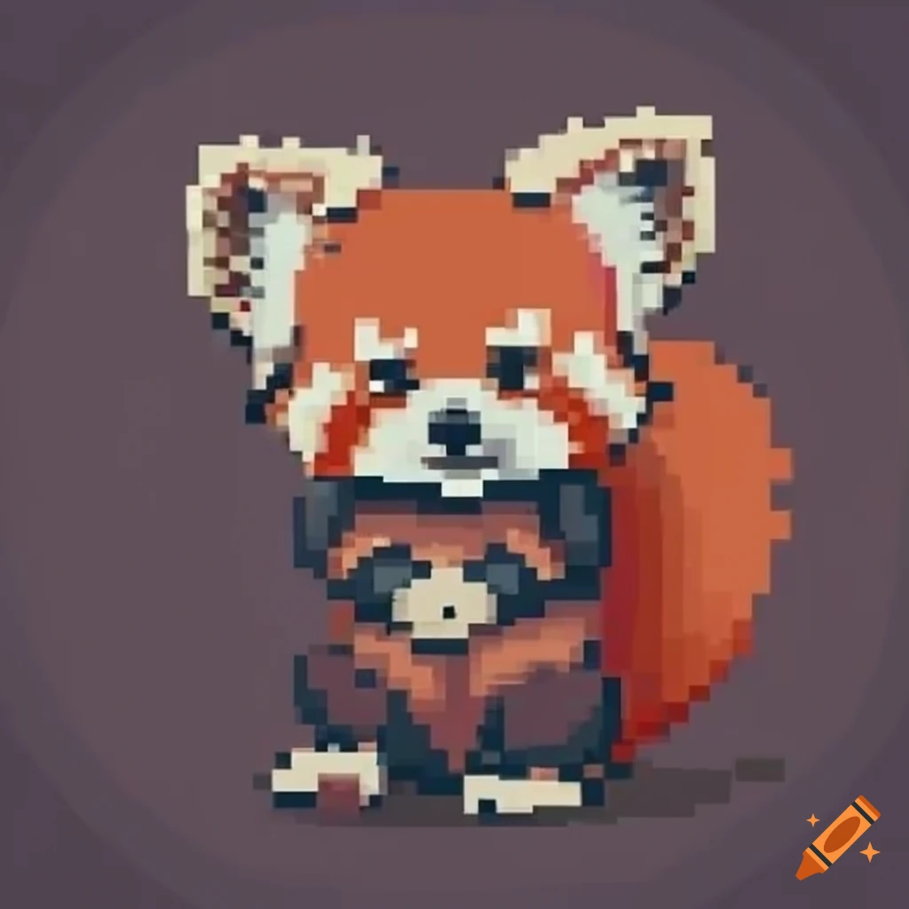 pixel art of a cute red panda character