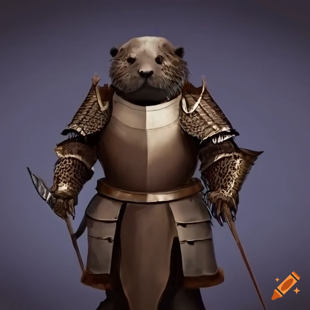 illustration of a otter wearing knight armor