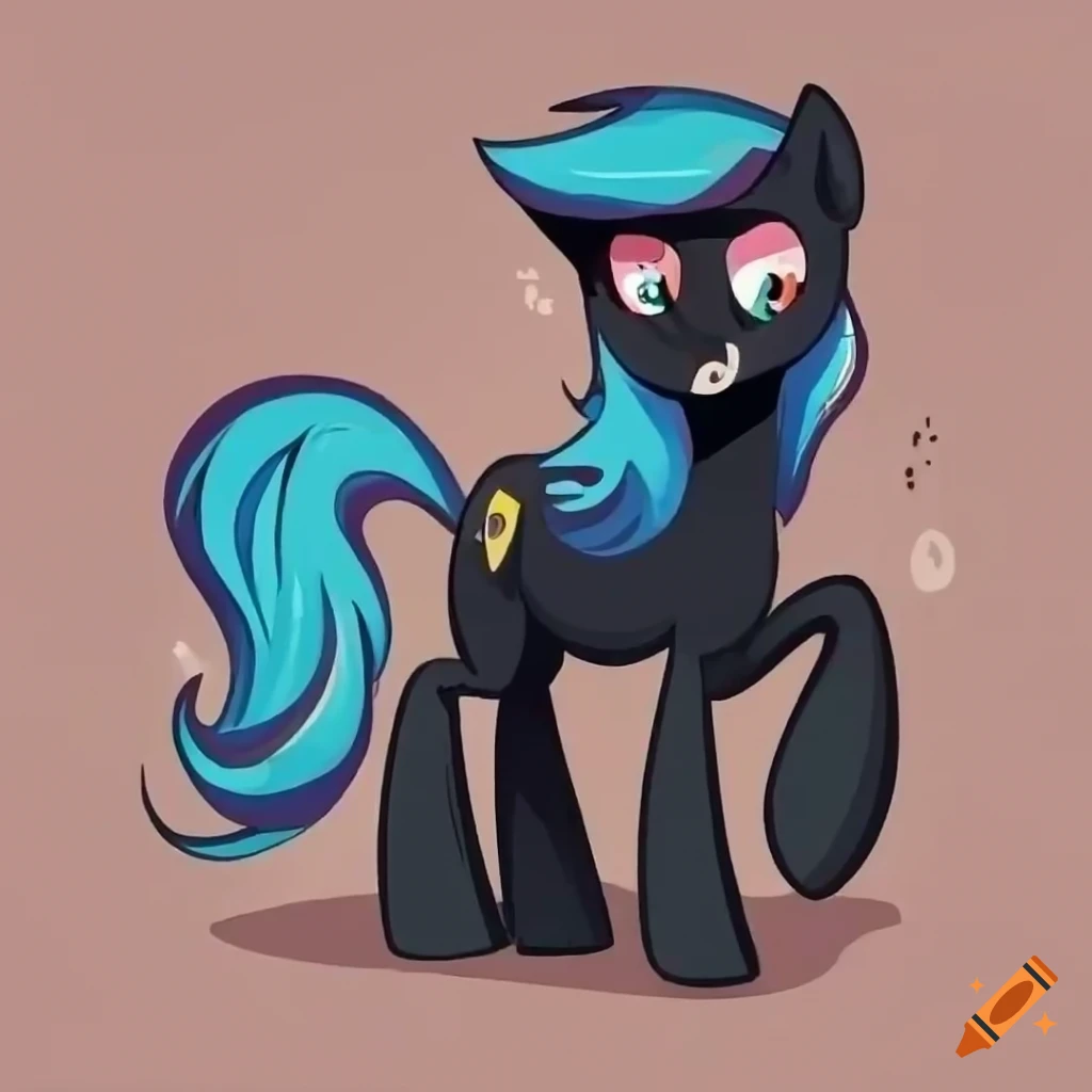 animated cartoon pony with black coat and white mane