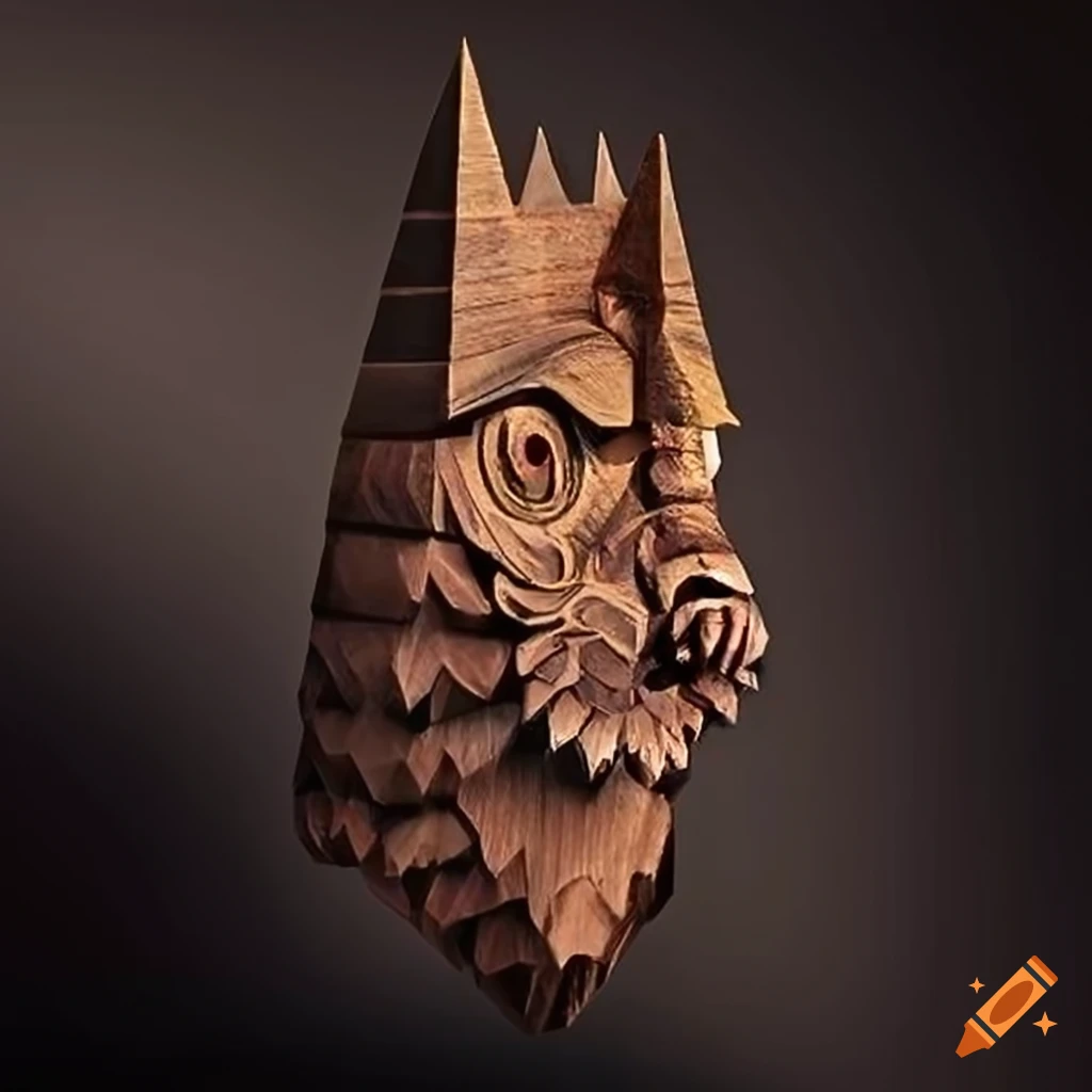 detailed artwork of a moth werewolf carving