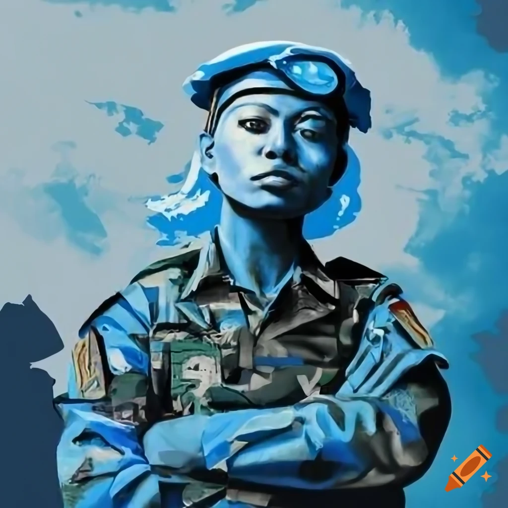 photorealistic propaganda poster of a UN peacekeeper