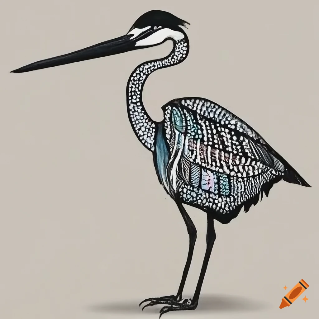 Grey heron in indigenous art style