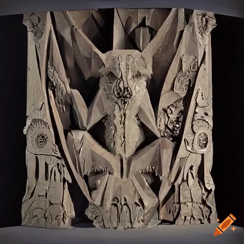 carved moth werewolf motif in architectural style