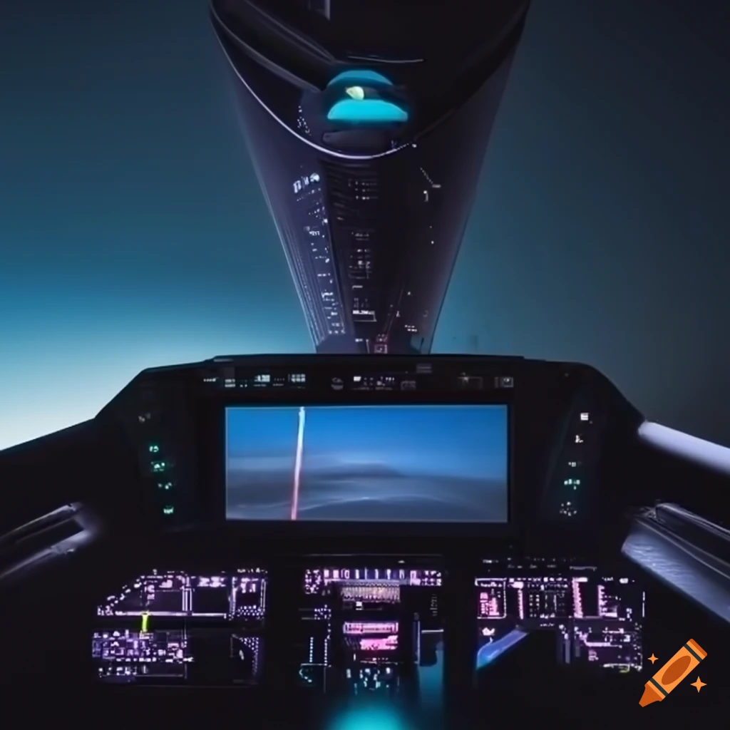 nighttime futuristic cockpit dashboard