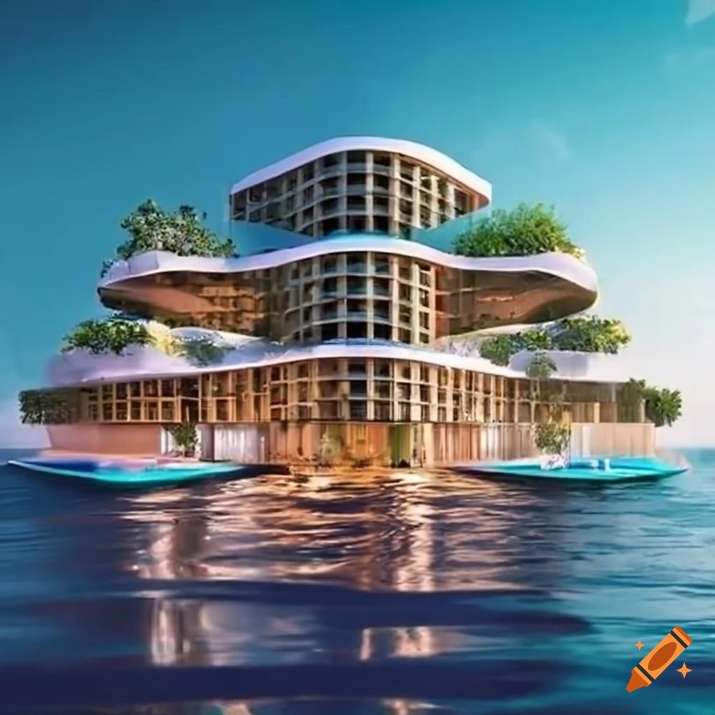 future architecture in Miami floating on water