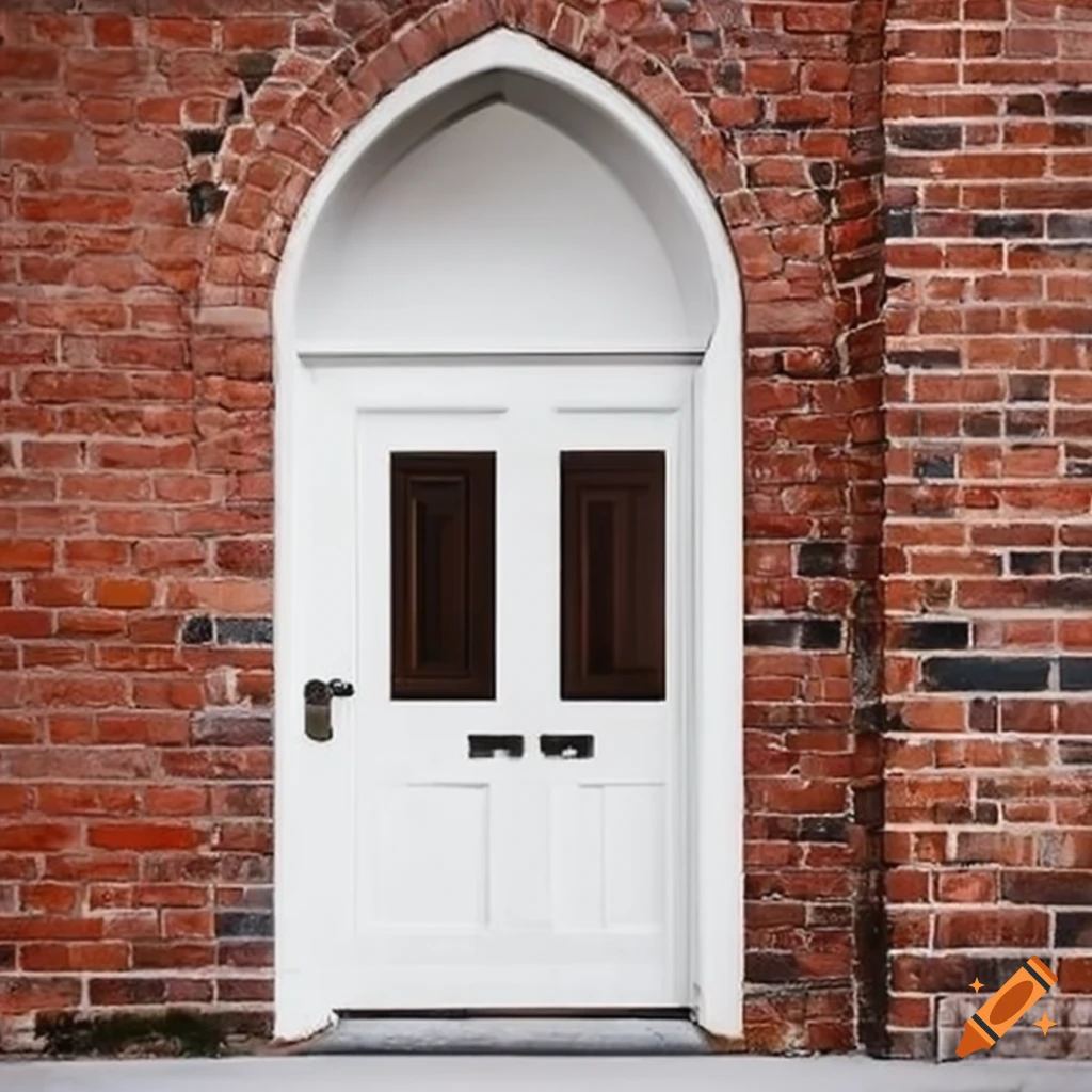 white modern house entrance with tall door and brick wall