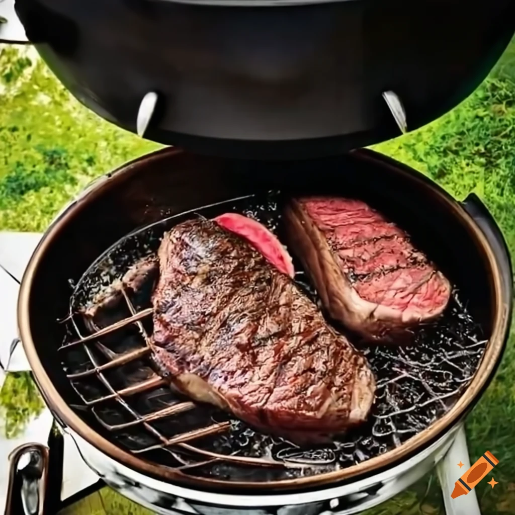 delicious steak being cooked on Weber kettle