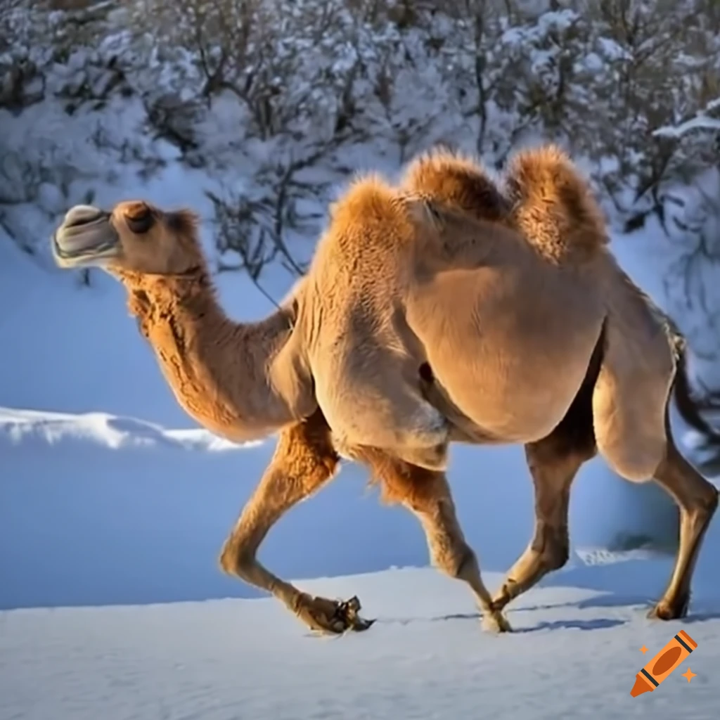 camel running in the snow