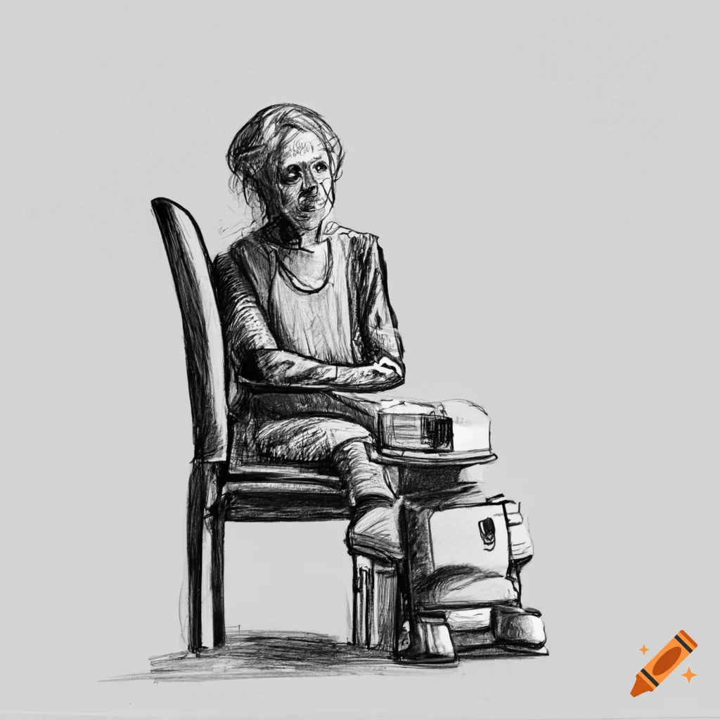 pencil sketch of an older adult and a robot