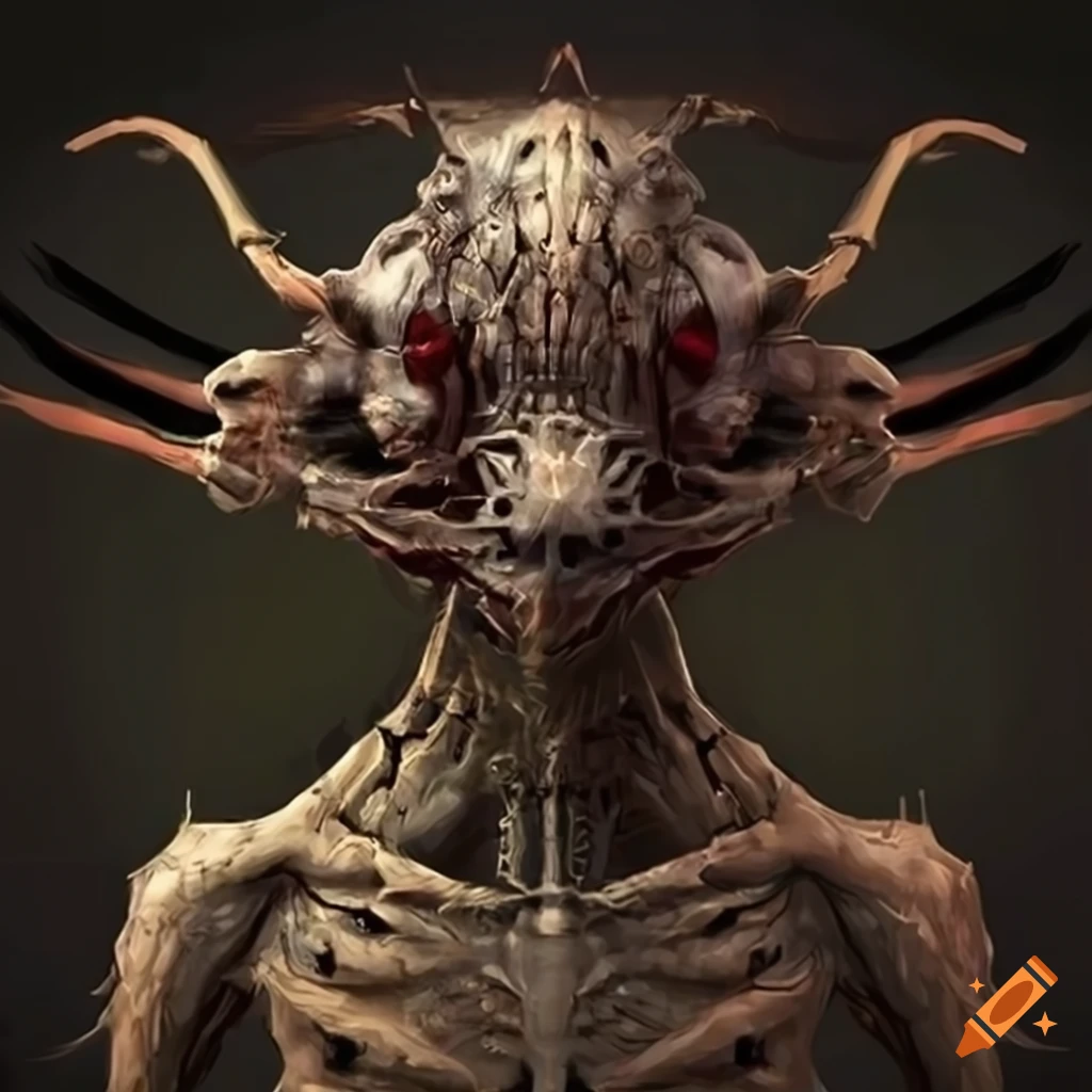 concept art of a humanoid insect warrior with weapon