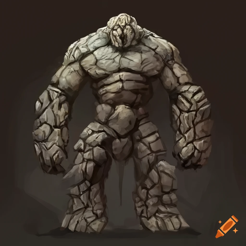 concept art of a powerful stone golem