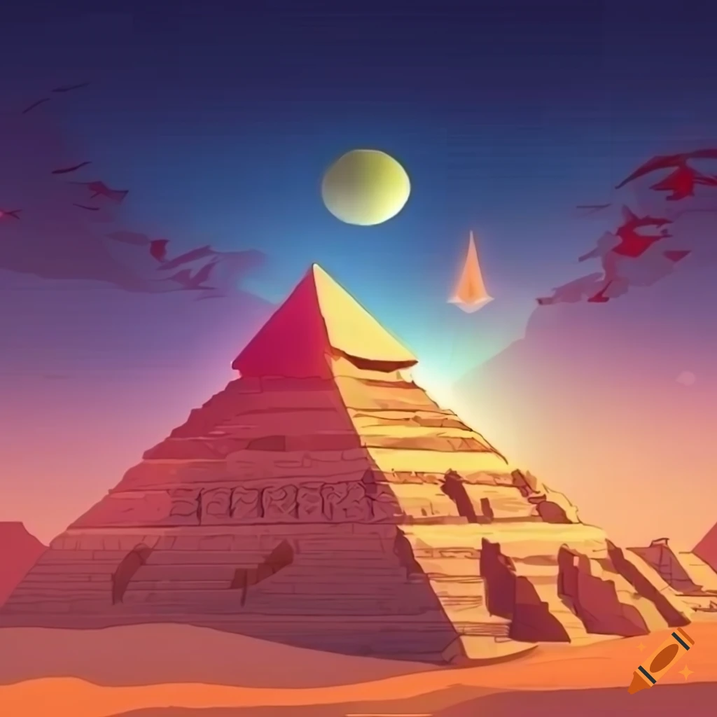 anime-style background of pyramids