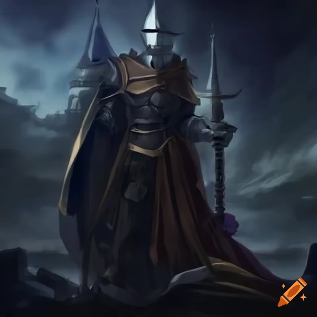 epic anime knight in front of a castle