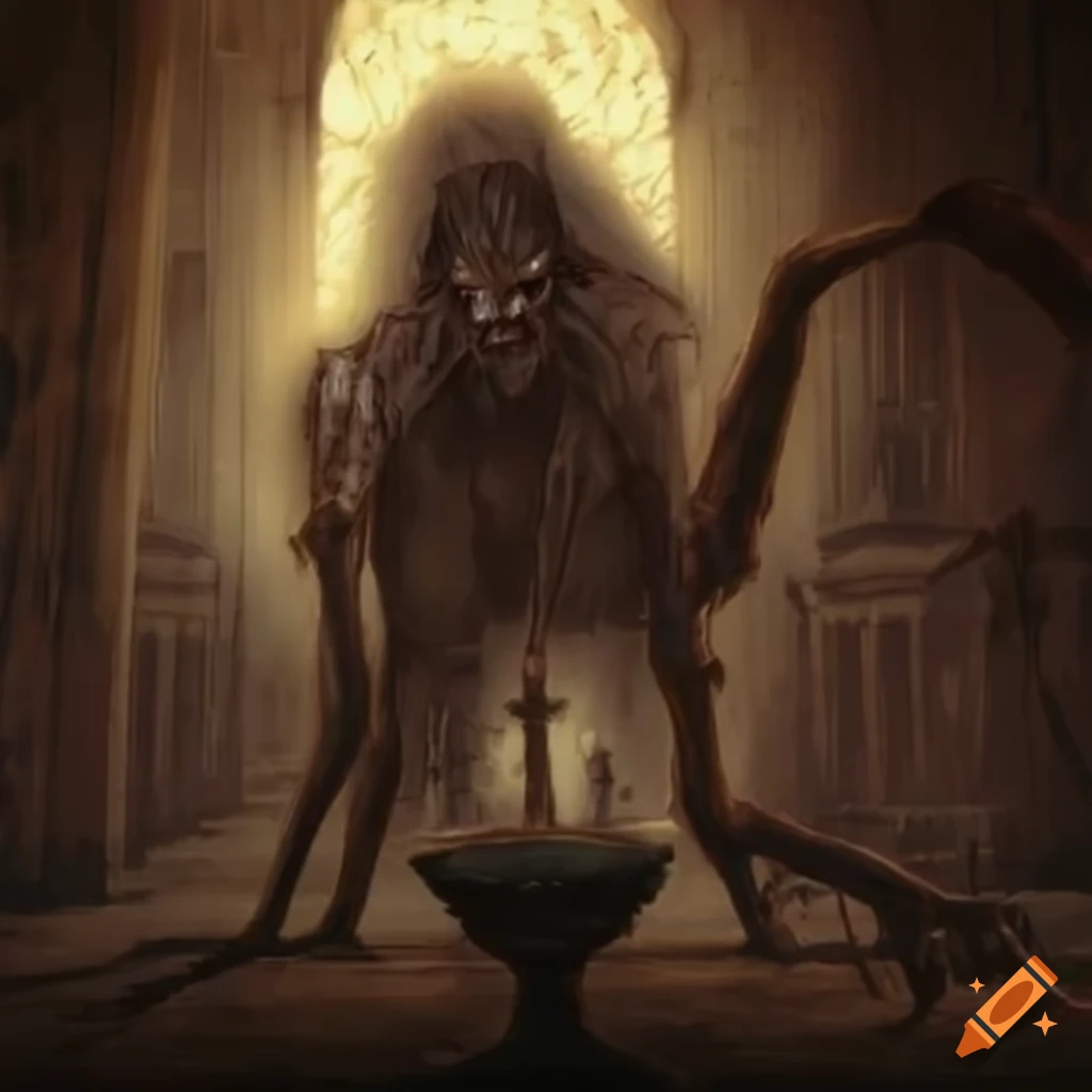 cryptid creature in a Silent Hill setting