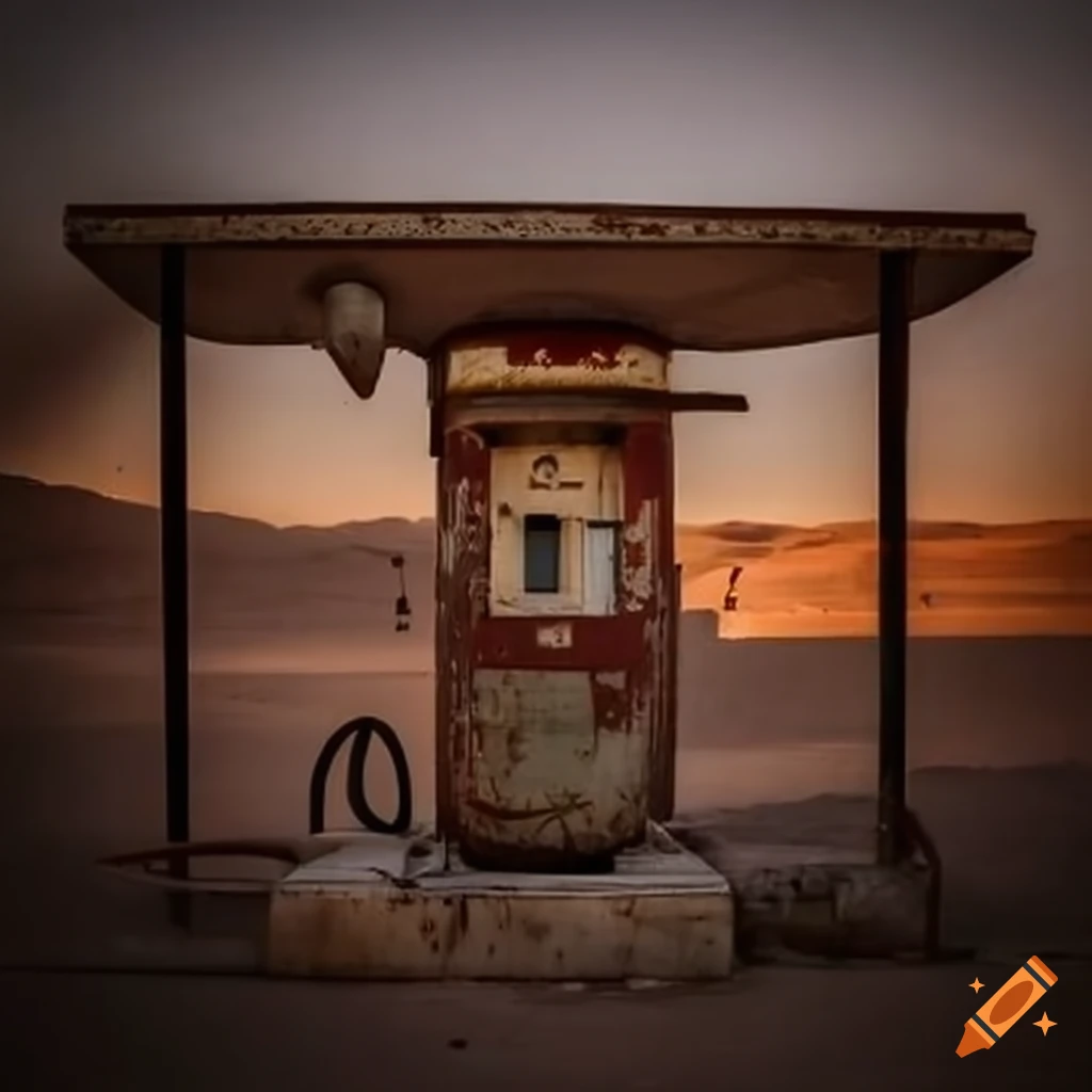 abandoned gas station in the desert