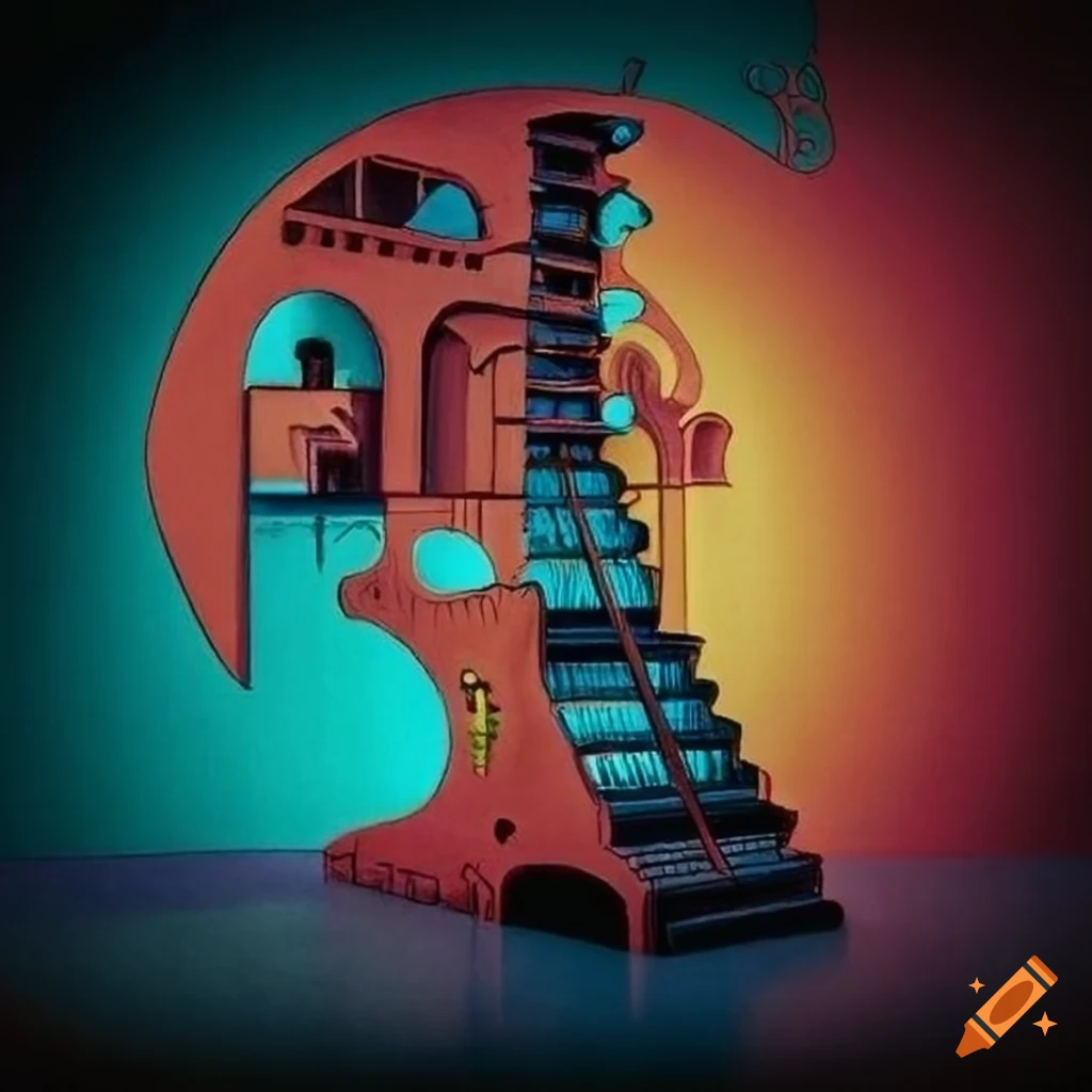 colorful MC Escher-style music studio