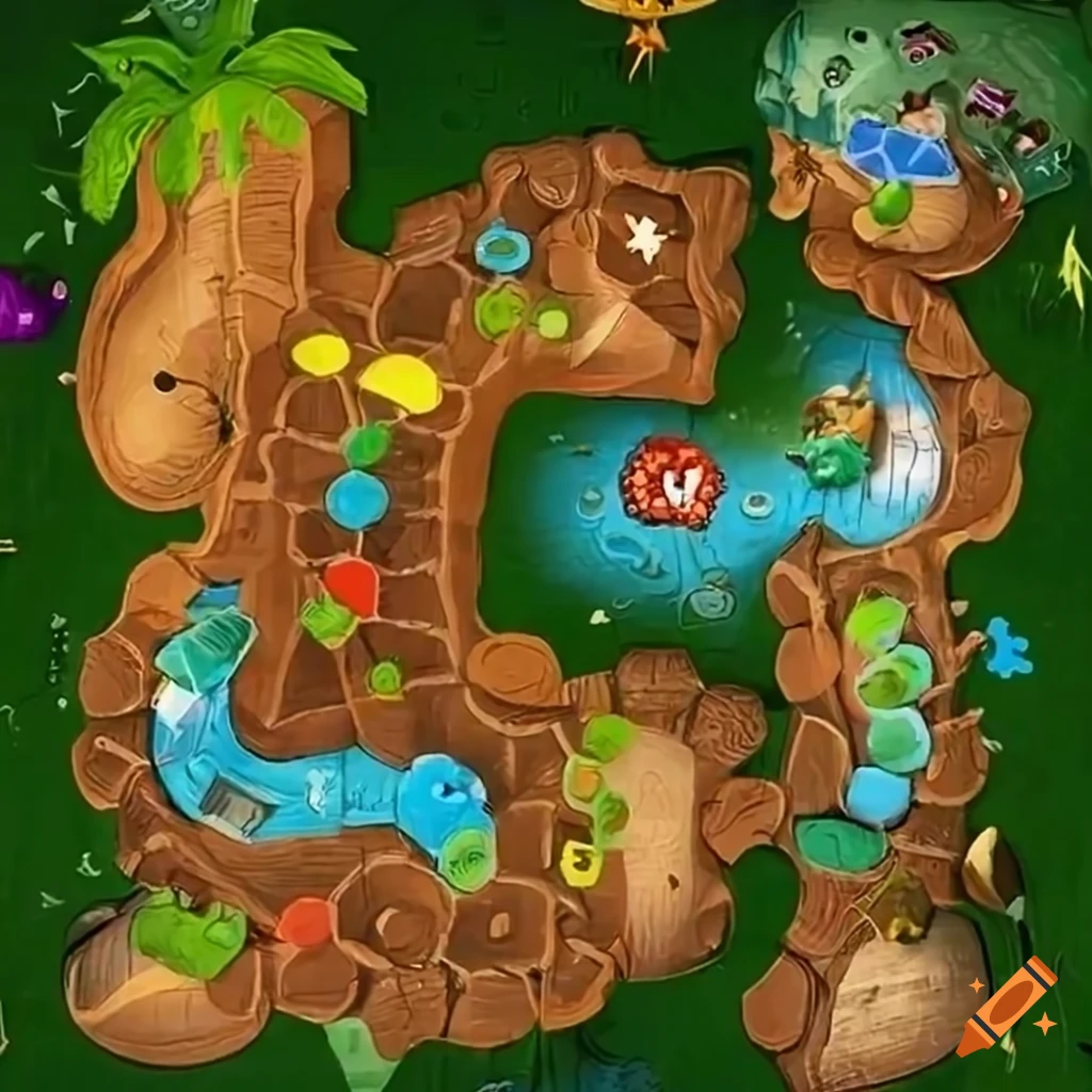 top down view of a jungle board game