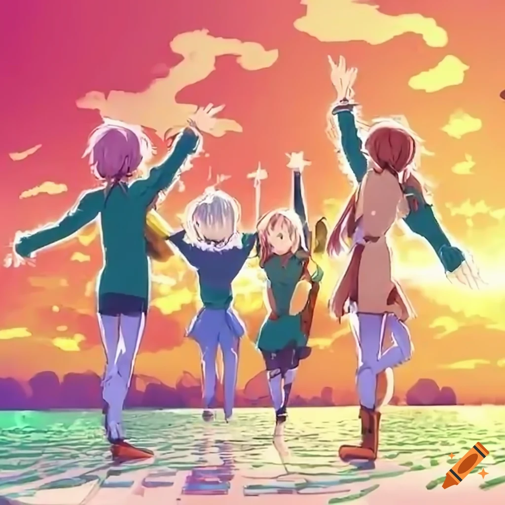 group of people jumping and celebrating under the sun