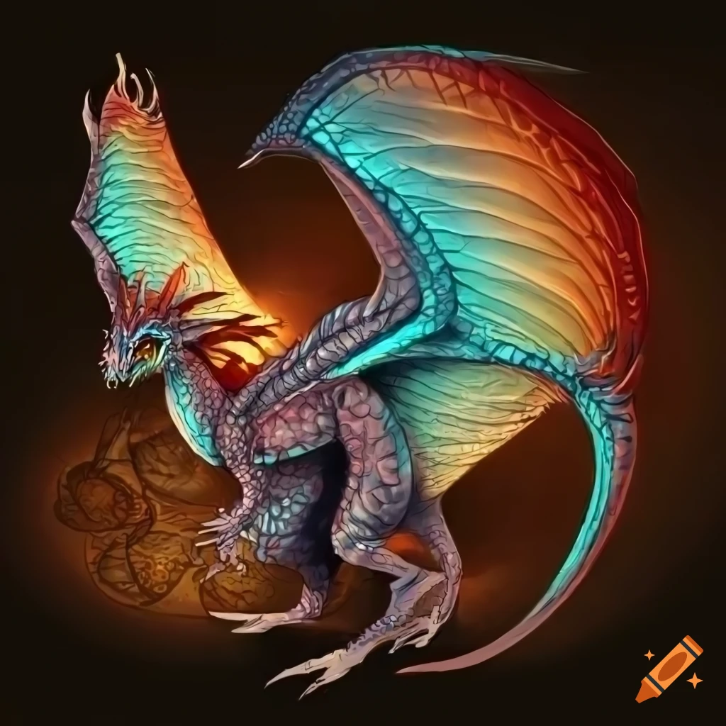 side view illustration of a detailed dragon with wings