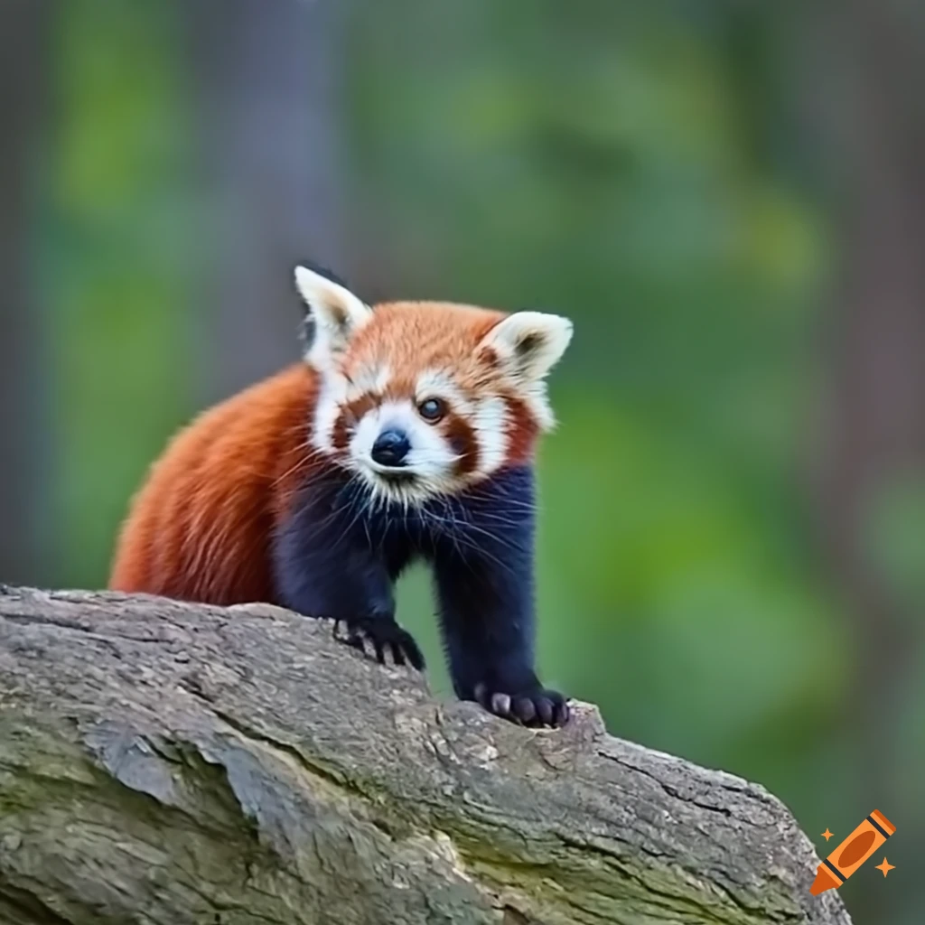 red panda standing on a tree branch