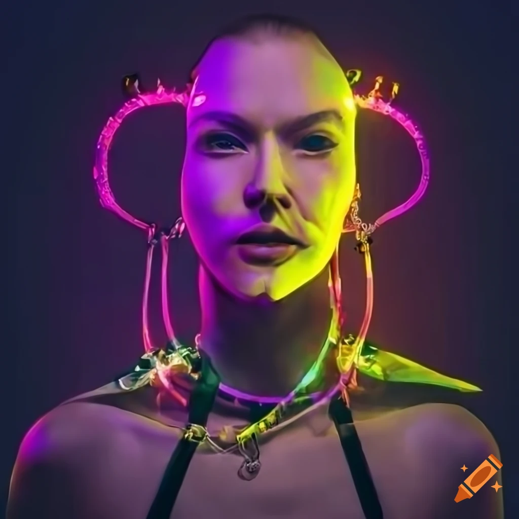 portrait of a cyberpunk hacker with glowing earrings