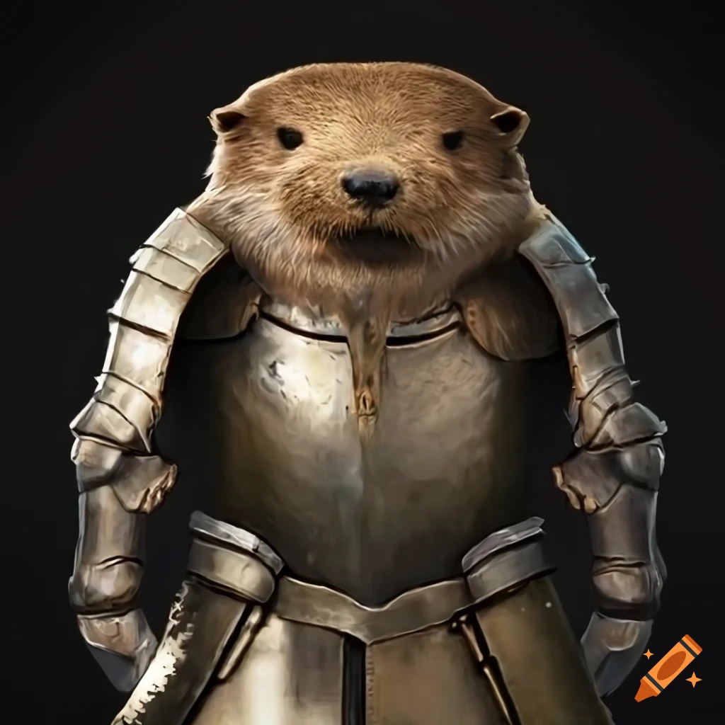 illustration of a otter wearing knight armor