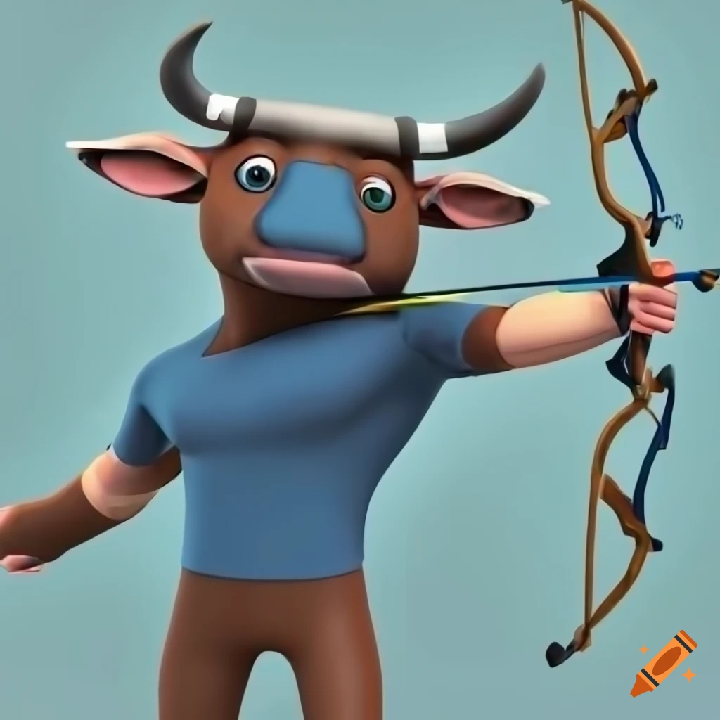 cartoon character of a brown bull archer