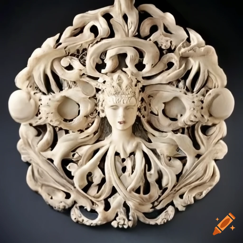 plaster ornament with ocean-inspired art nouveau designs