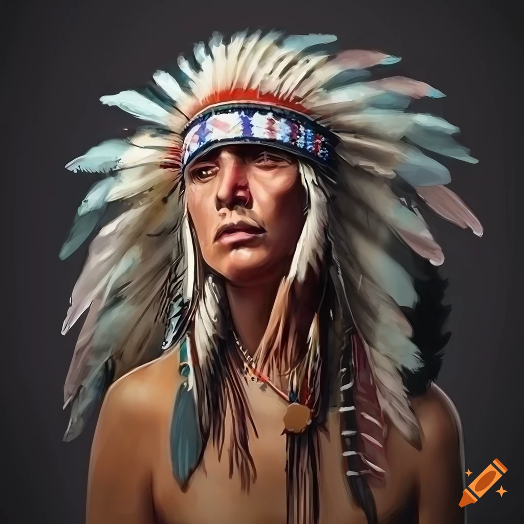 detailed painting of a Native American headdress