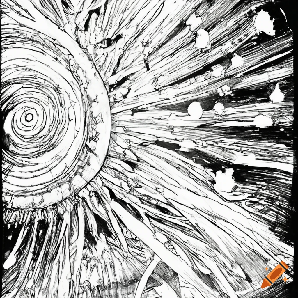 black and white sketch of a space vortex