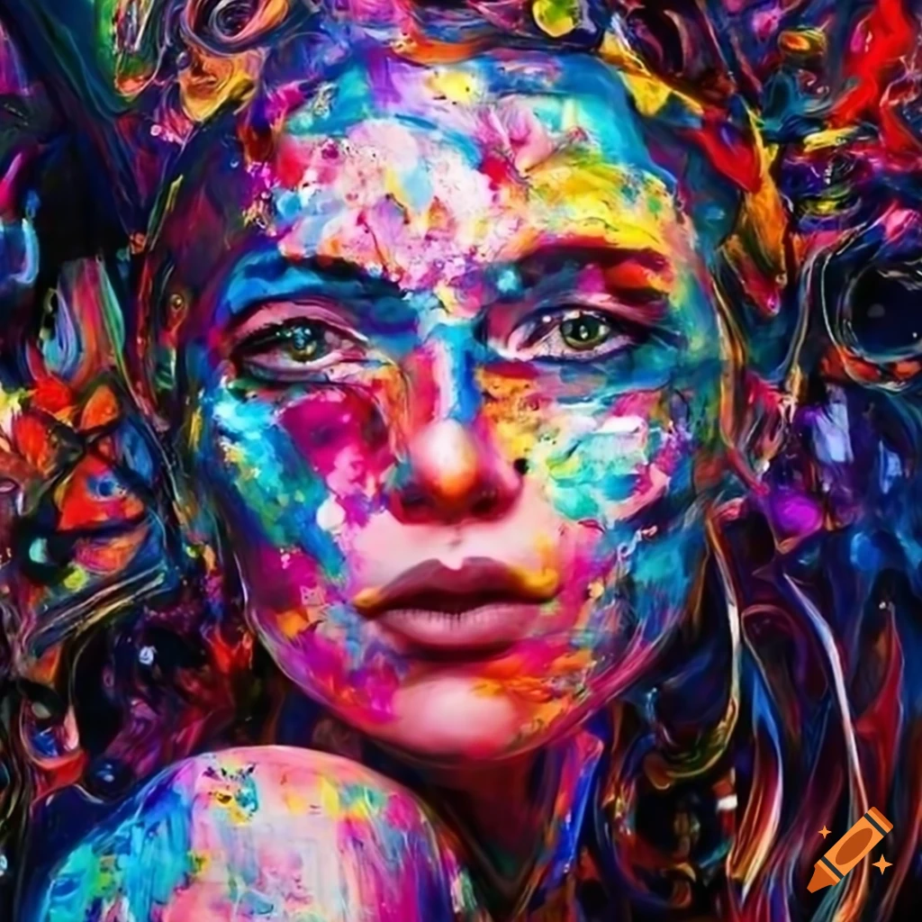 colorful abstract portrait in Pollock style