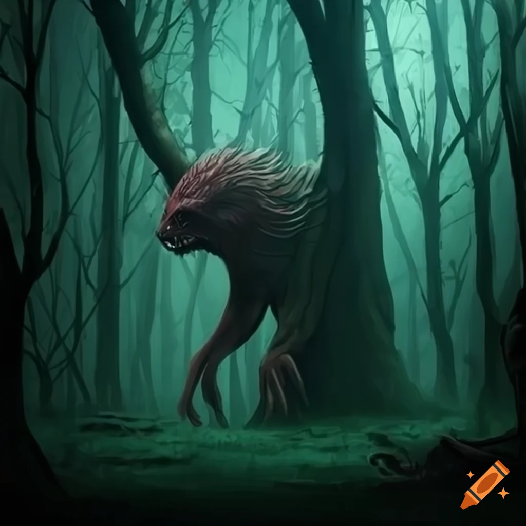 mysterious creature in a dark forest