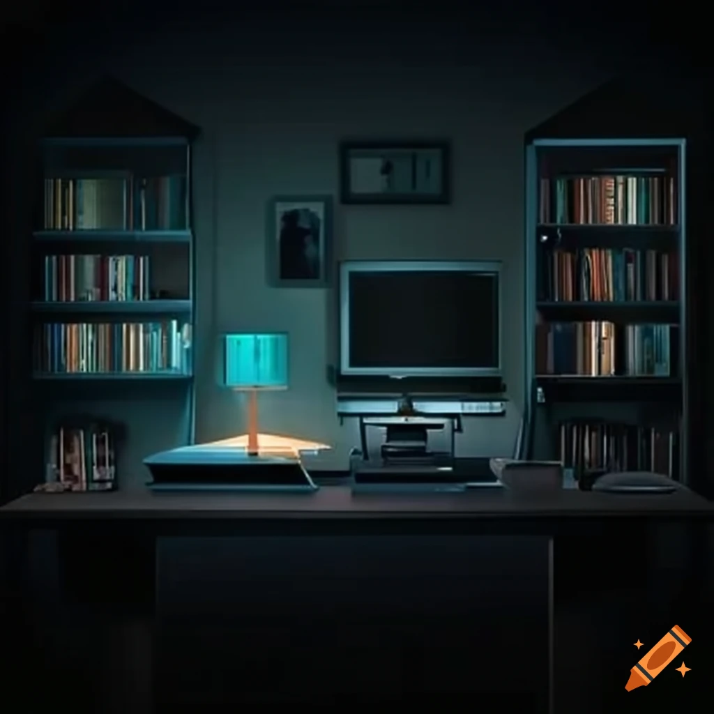 study room with computer and library in landscape