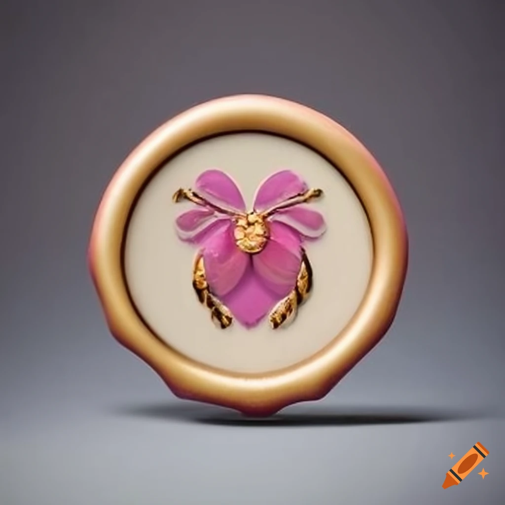 white wax seal with gold and pink bee