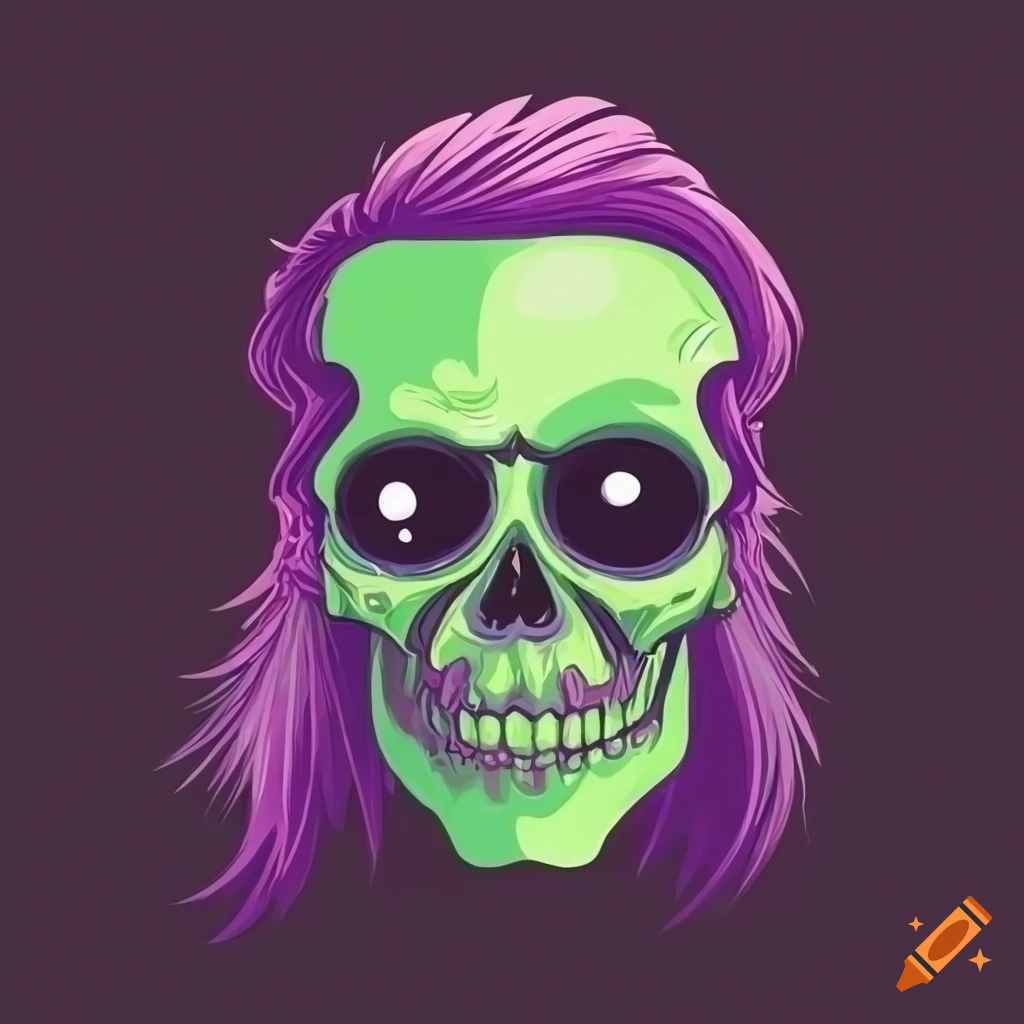 cartoon skull with a purple mullet