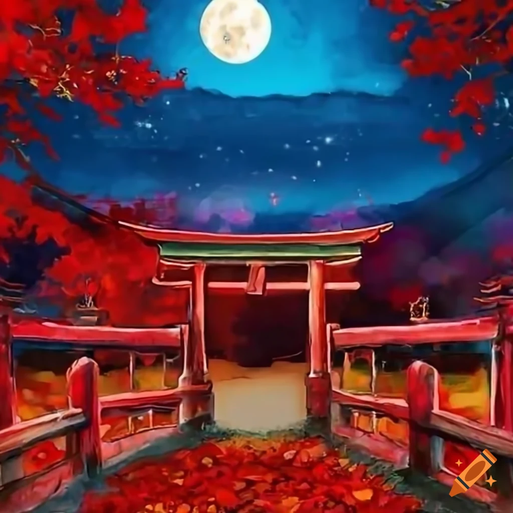 Japanese gates in autumn surrounded by red leaves
