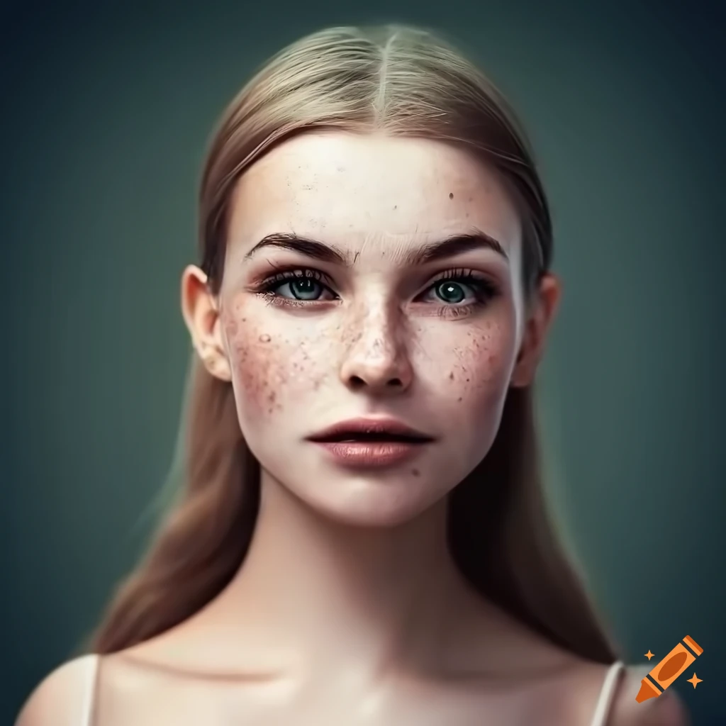 portrait of a beautiful young woman with freckles and dark blonde hair