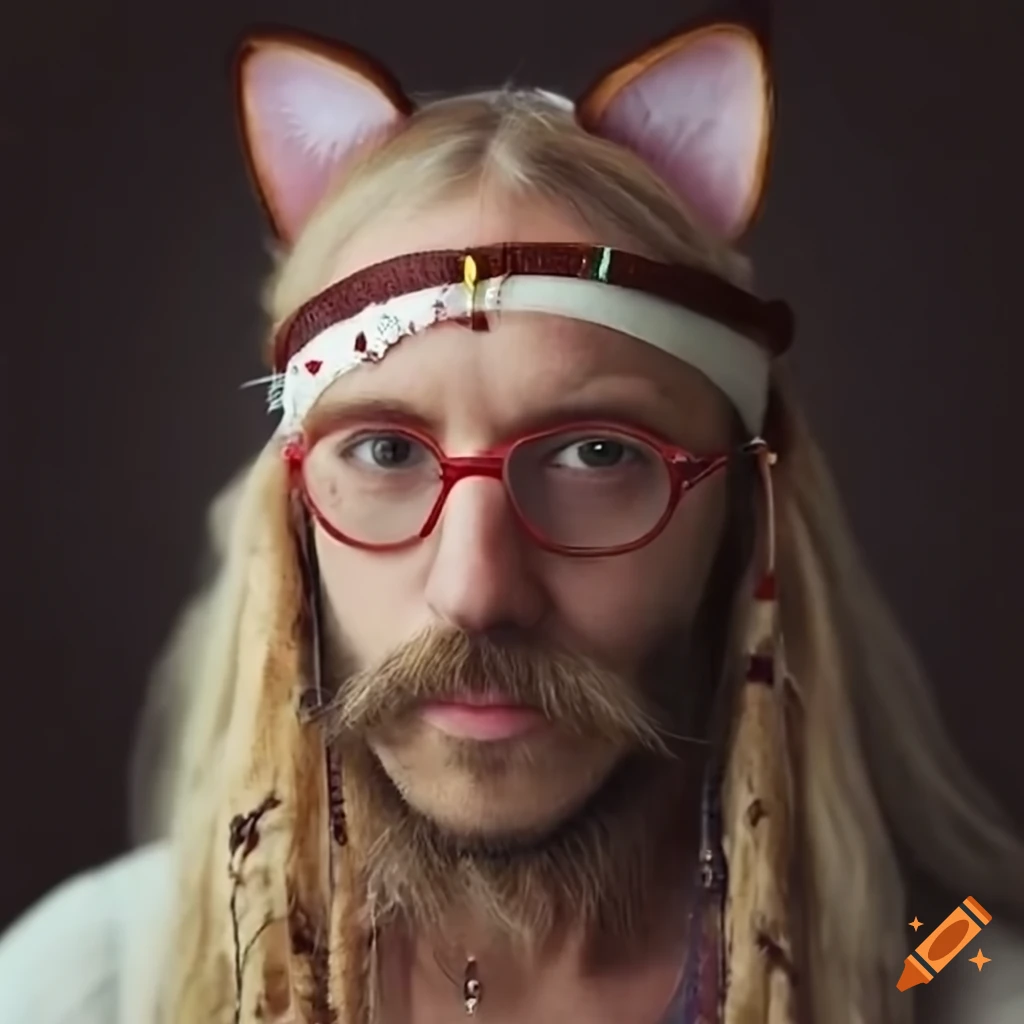 hippie man with cat ear headband