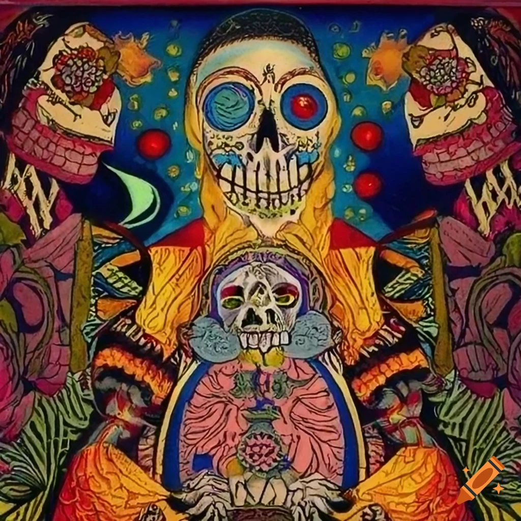 Flammarion Engraving Santa Muerte tarot card with Catrina and ravens