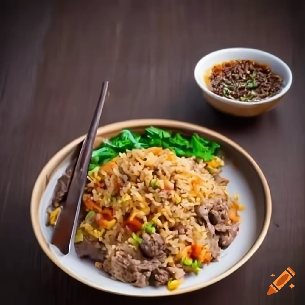 delicious beef fried rice in a white bowl