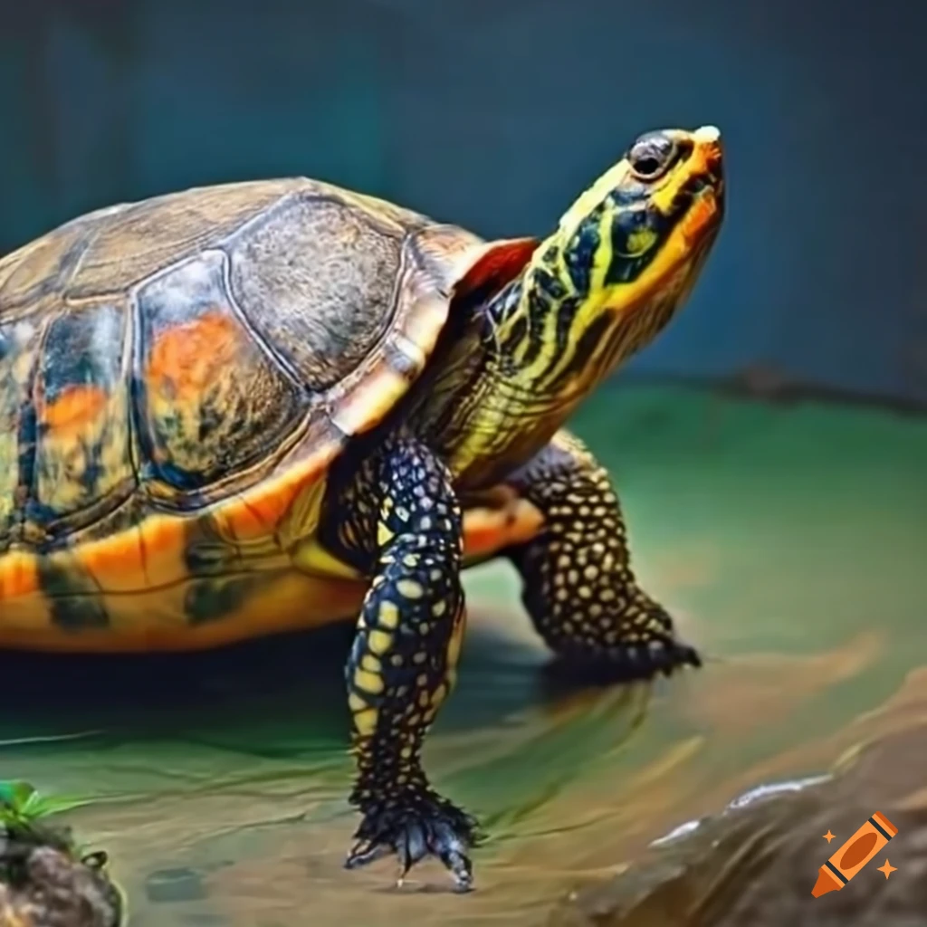 giant turtle standing next to a house