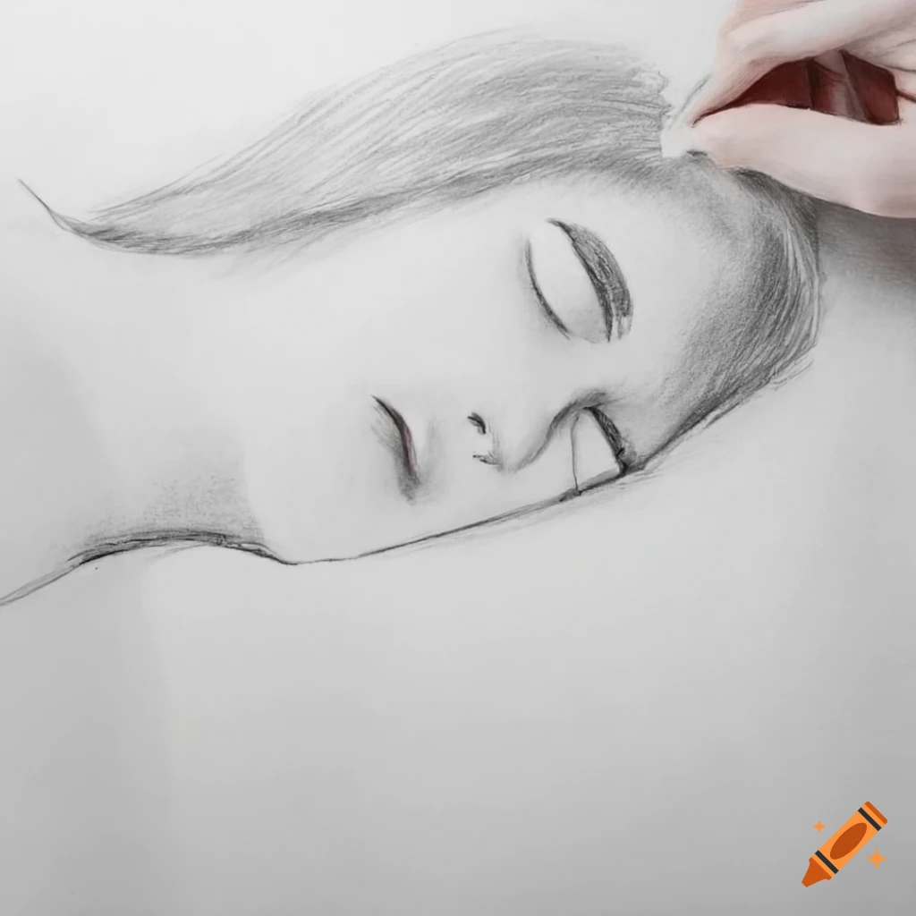 pencil sketch of a woman caring for someone asleep