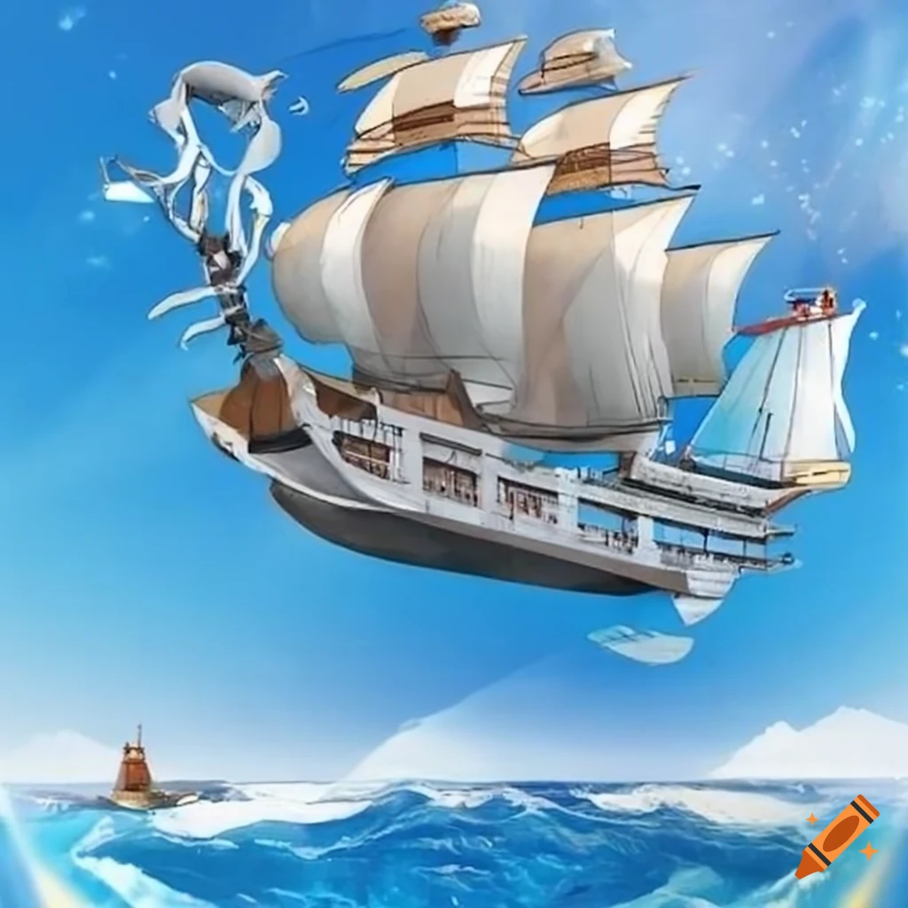 illustration of a flying ship