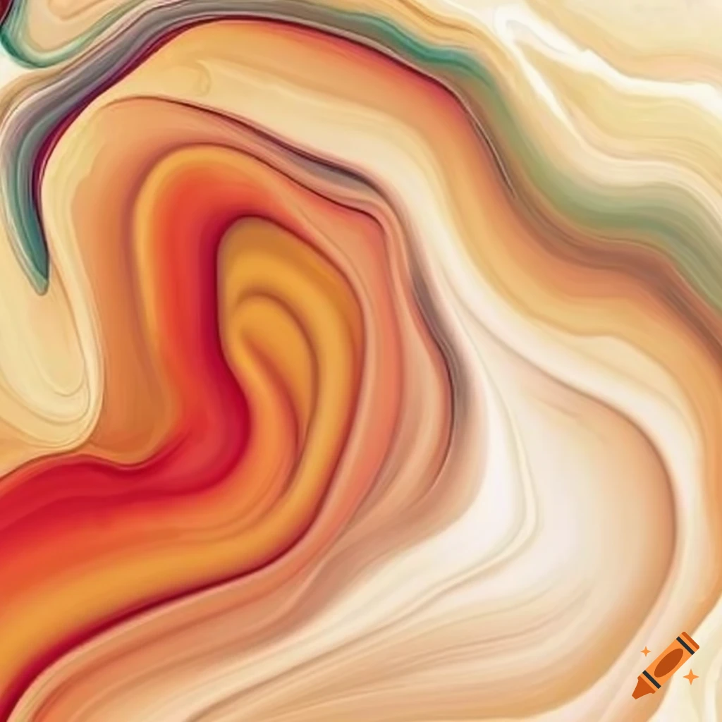 swirling flow of beige, red, yellow, and green watercolors