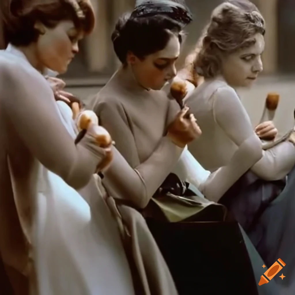 group of sad young French ladies playing