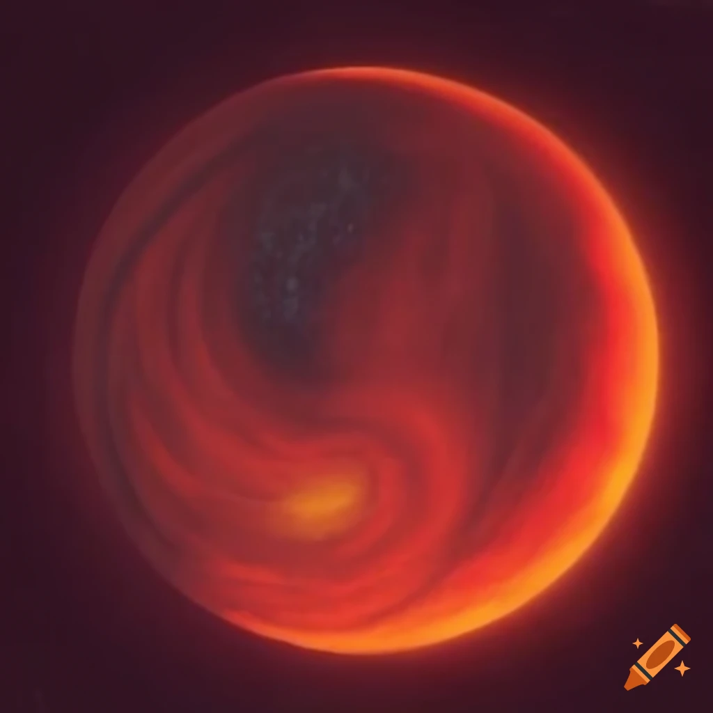 Image of a planet with red swirling clouds on Craiyon