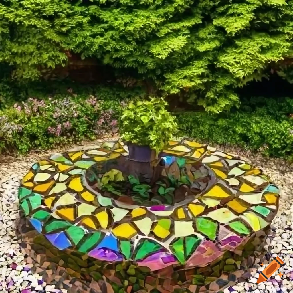 artistic garden with decorative pointillism planter